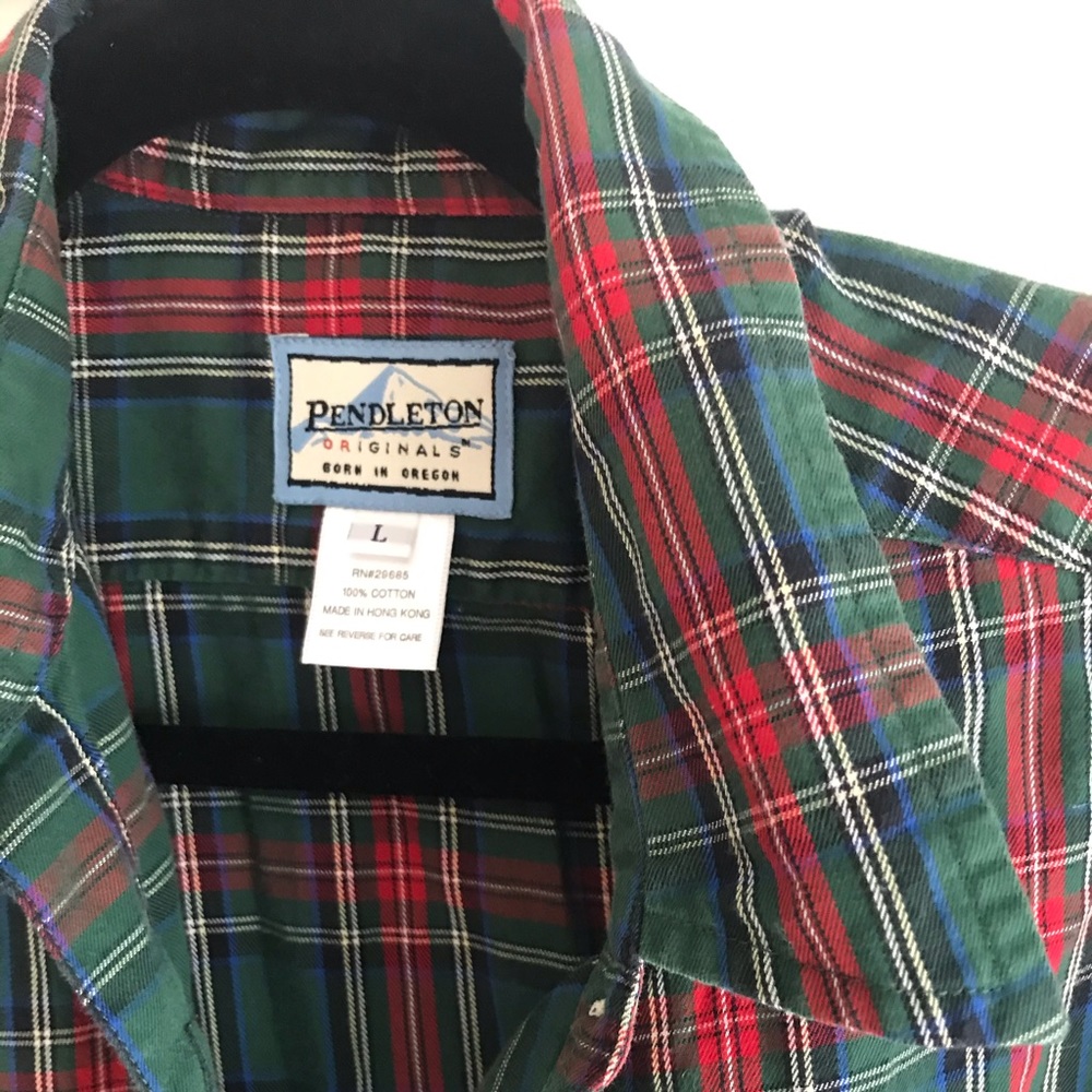 Pendleton Green Plaid Button Down, Sz Medium - image 3